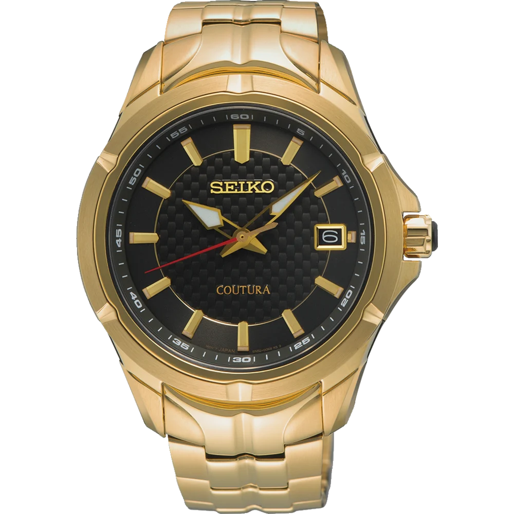 Seiko Coutura Quartz 100M WR Black Dial Gold Tone - SUR566P-9