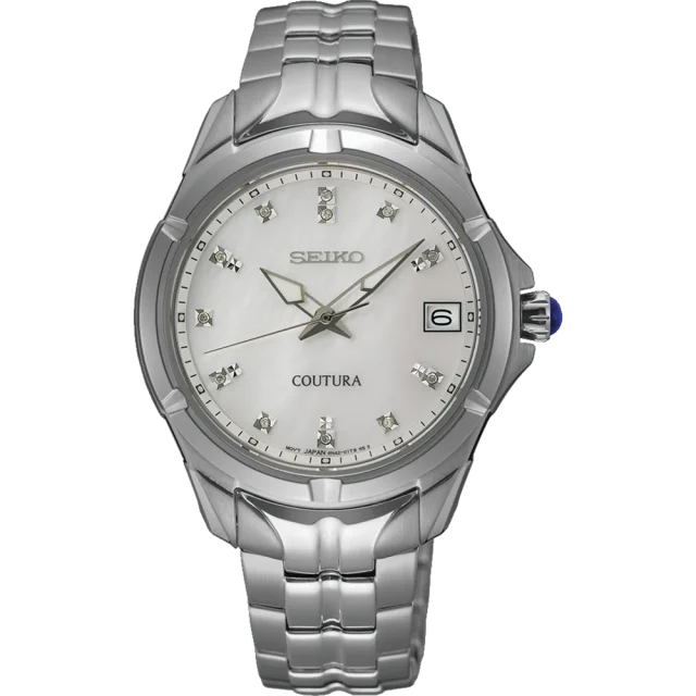 Seiko Coutura Quartz 100M WR Mother of Pearl with 12x Natural Diamond Set Dial Silver Tone - SUR565P-9