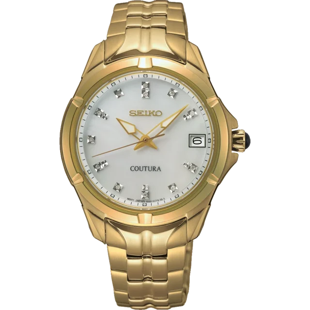 Seiko Coutura Quartz 100M WR Mother of Pearl with 12x Natural Diamond Set Dial Gold Tone - SUR5696P1