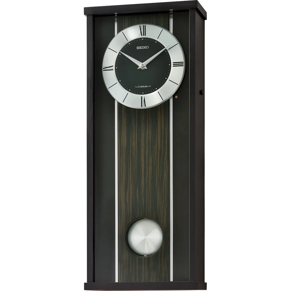 Seiko Isla Black Tone Wooden Pendulum Musical Wall Clock - QXM396-K