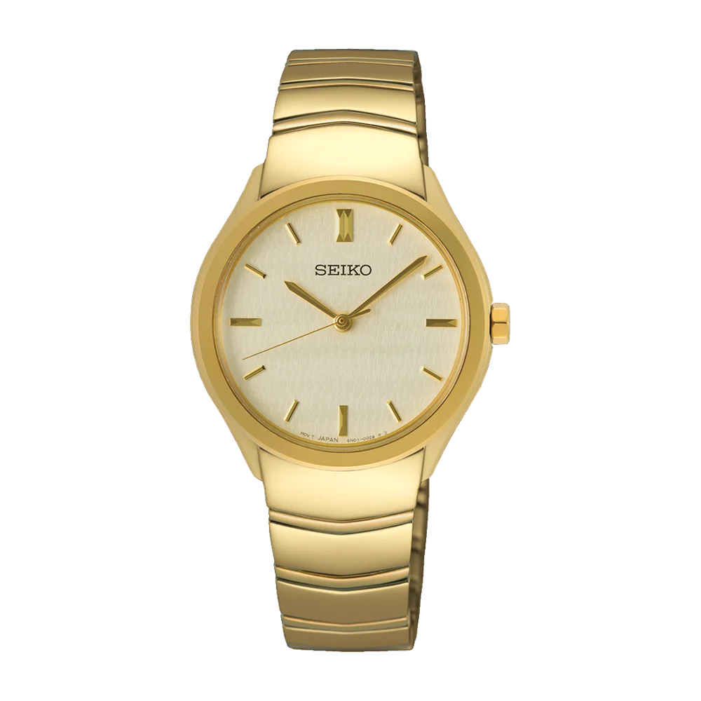 Seiko Ladies Gold Tone Case & Band 50m WR Watch - SUR552P1