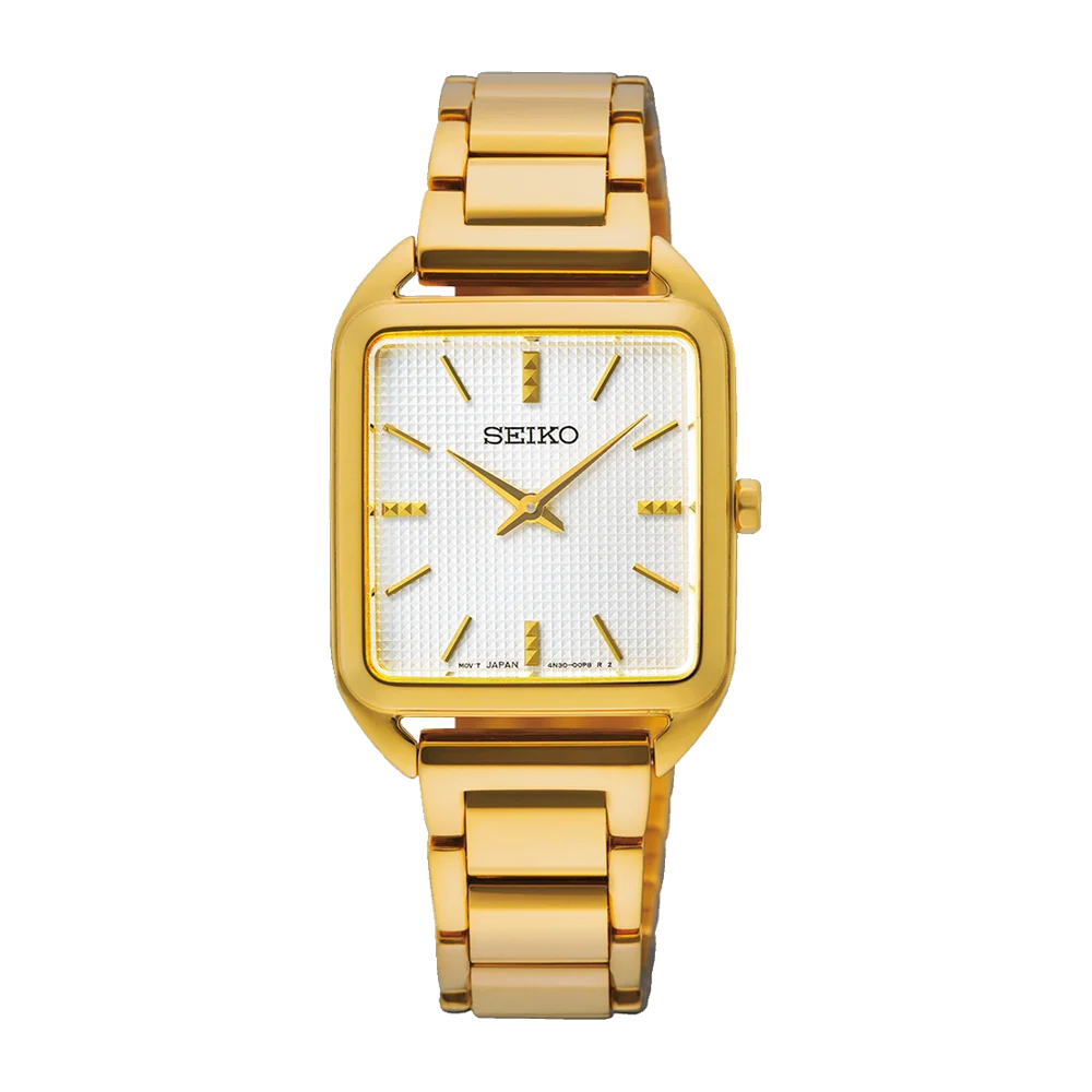 SEIKO Ladies Gold Tone Sqaure Face Dress Watch - SWR078P1