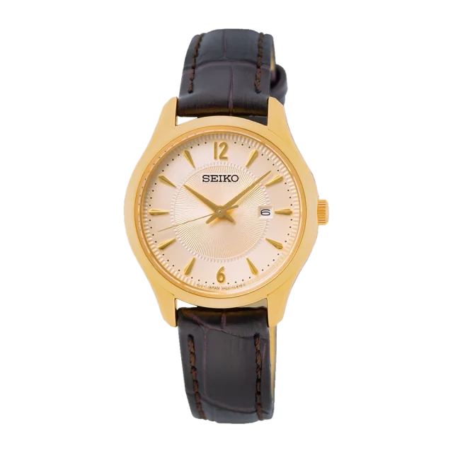 Seiko Ladies Quartz Gold case Brown Leather Strap - SUR478P1
