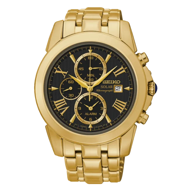 SEIKO LE GRAND SPORT BLACK DIAL GOLD TONE WATCH - SSC196