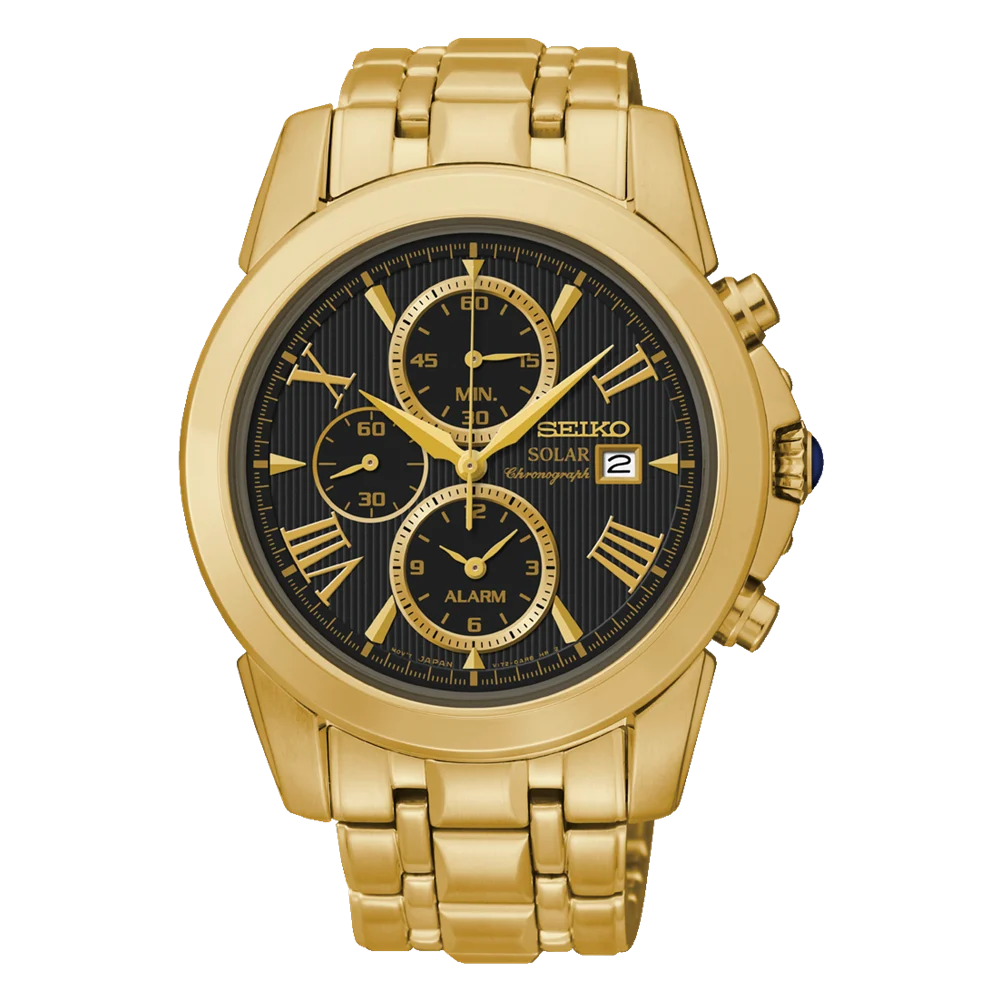 SEIKO LE GRAND SPORT BLACK DIAL GOLD TONE WATCH - SSC196