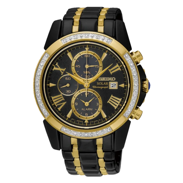 Seiko Le Grand Sport Diamond Set Black Tone Mens Chronograph Watch - SSC514P