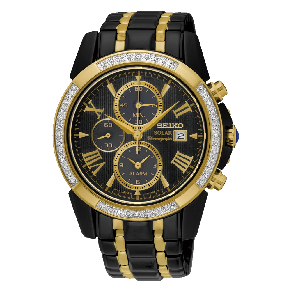 Seiko Le Grand Sport Diamond Set Black Tone Mens Chronograph Watch - SSC514P