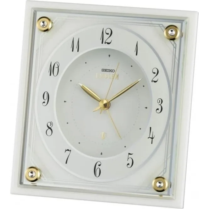 Seiko Mantle Clock Emblem with White Marble Case Quartz - AHR592W