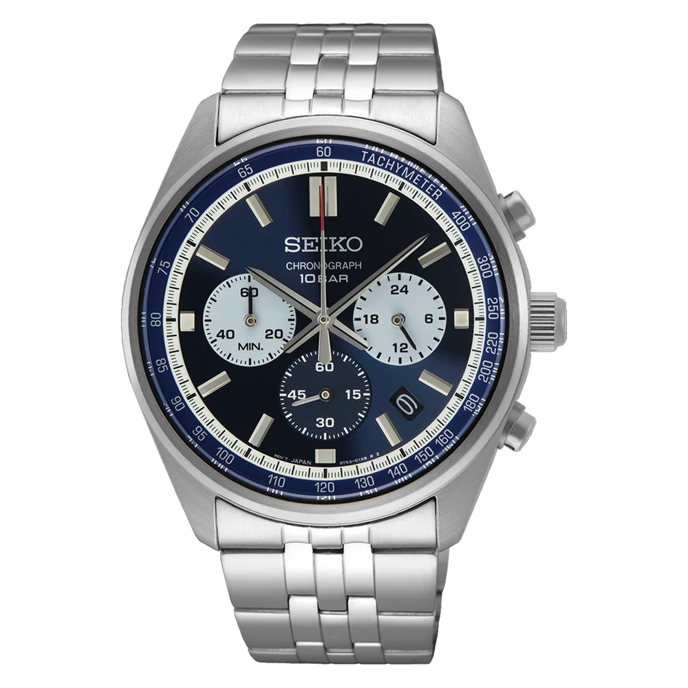 Seiko Men's Quartz Analog Blue Dial Sports 100m Chronograph - SSB427P1