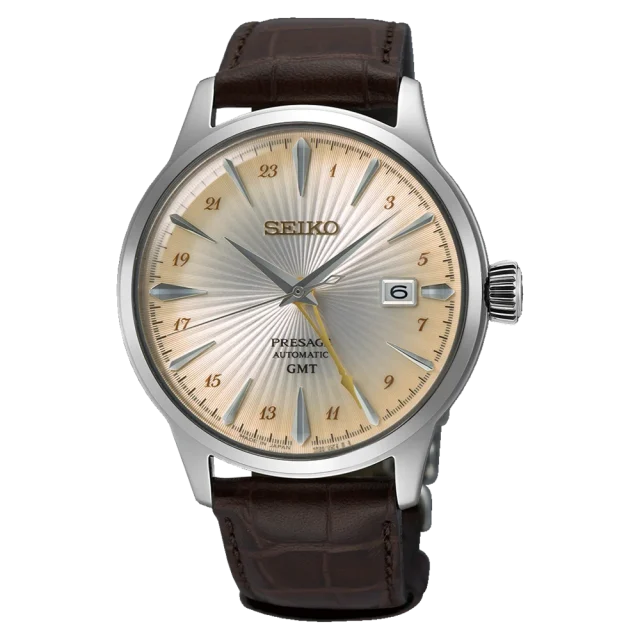 Seiko Presage Automatic GMT Brown Leather Strap Watch - SSK041J