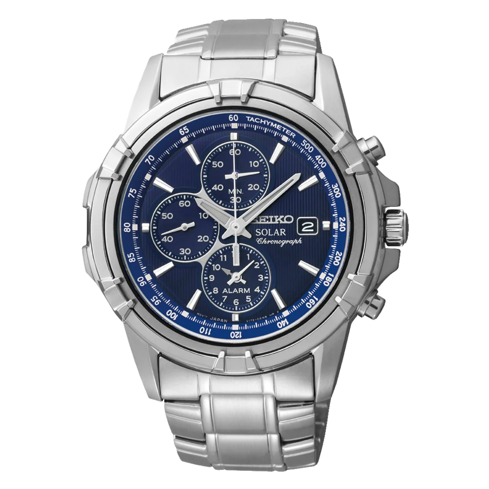 Seiko Solar Powered Alarm Chronograph Blue Dial 100M WR Men's Watch - SSC141