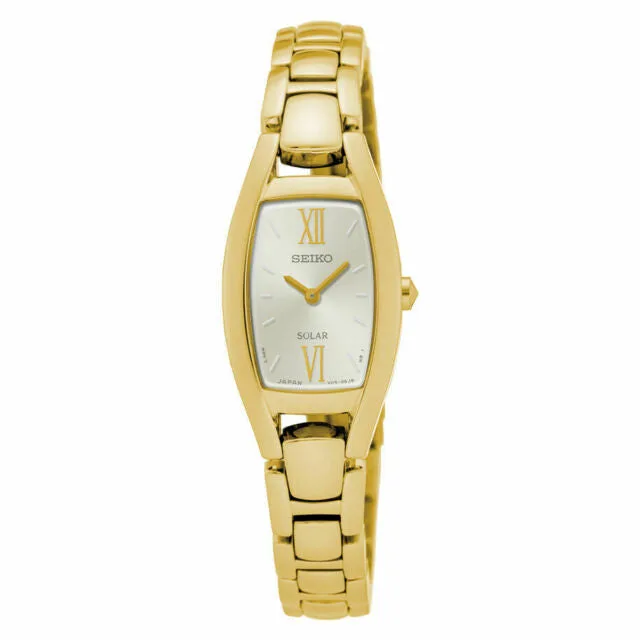 Seiko SUP320 Ladies Solar Gold Tone Dress Watch – Rectangular Case