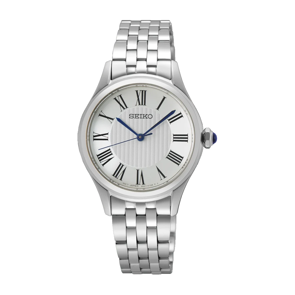 Seiko SUR609P1 Classic Ladies Quartz Dress Watch – Silver Stainless Steel, Roman Numerals, Sapphire Crystal