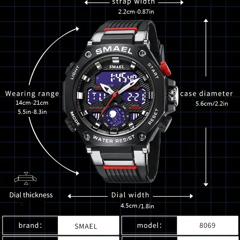 SMAEL Digital/Analog Men's Watch with Multifunction - Red