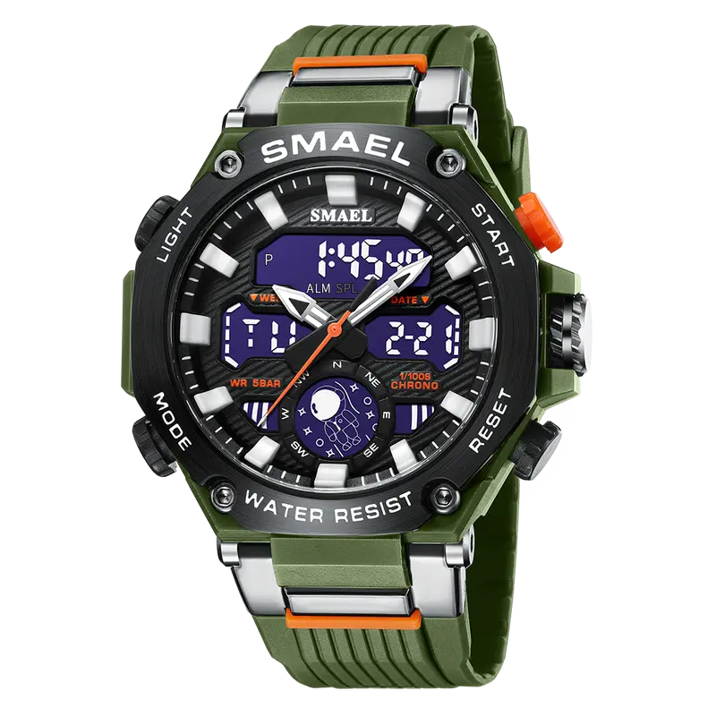 SMAEL Digital/Analog Men's Watch with Multifunction - Army Green
