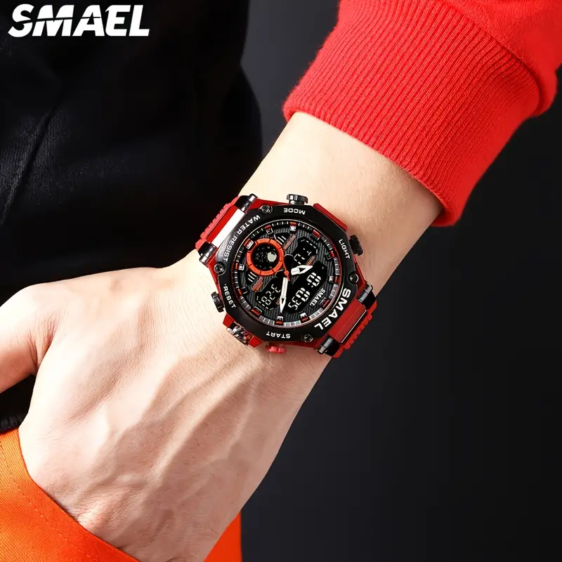 SMAEL Digital/Analog Men's Watch with Multifunction - Red