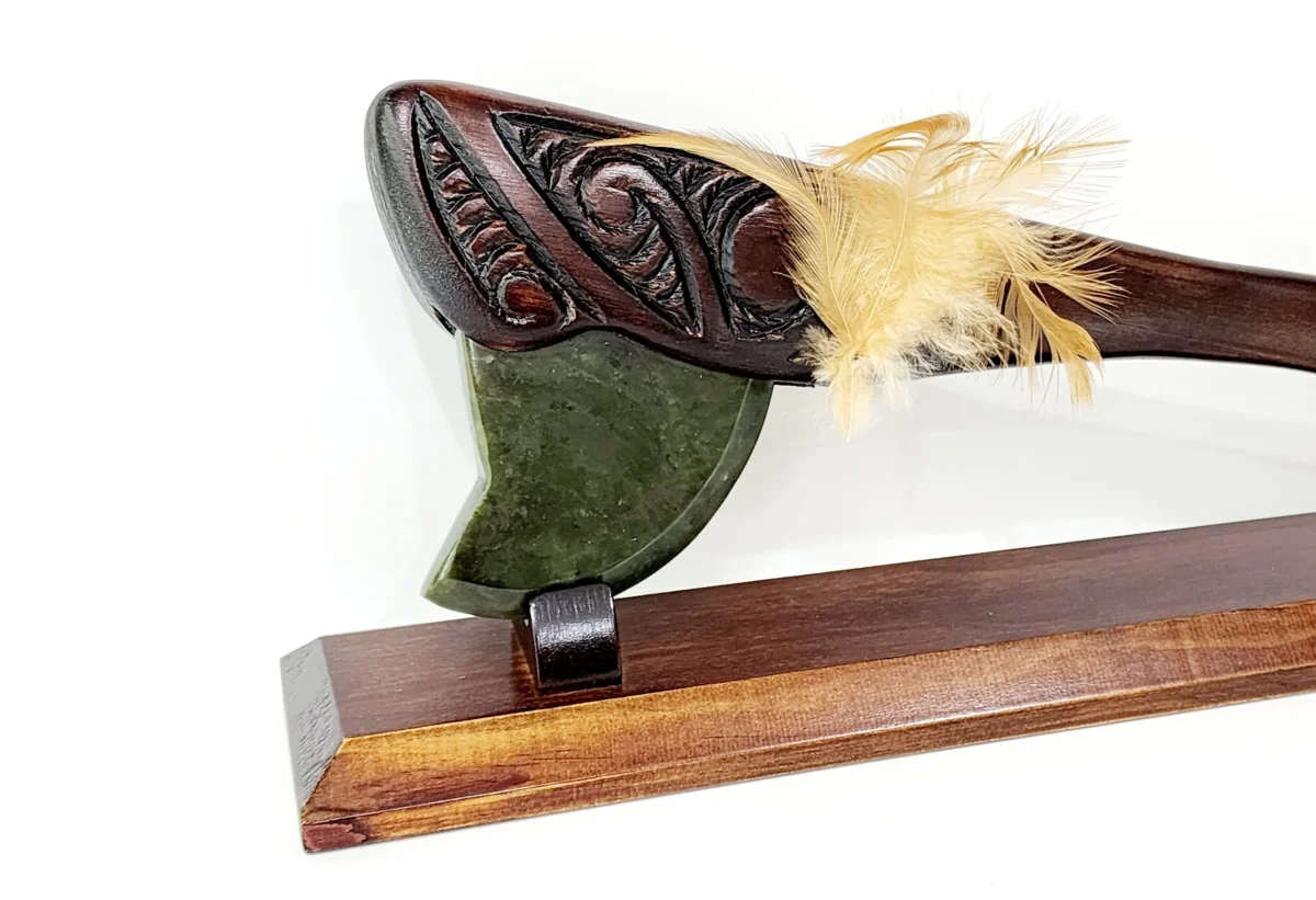 Small Wooden Carved Maori Axe - Tewha Tewha with New Zealand Greenstone Blade