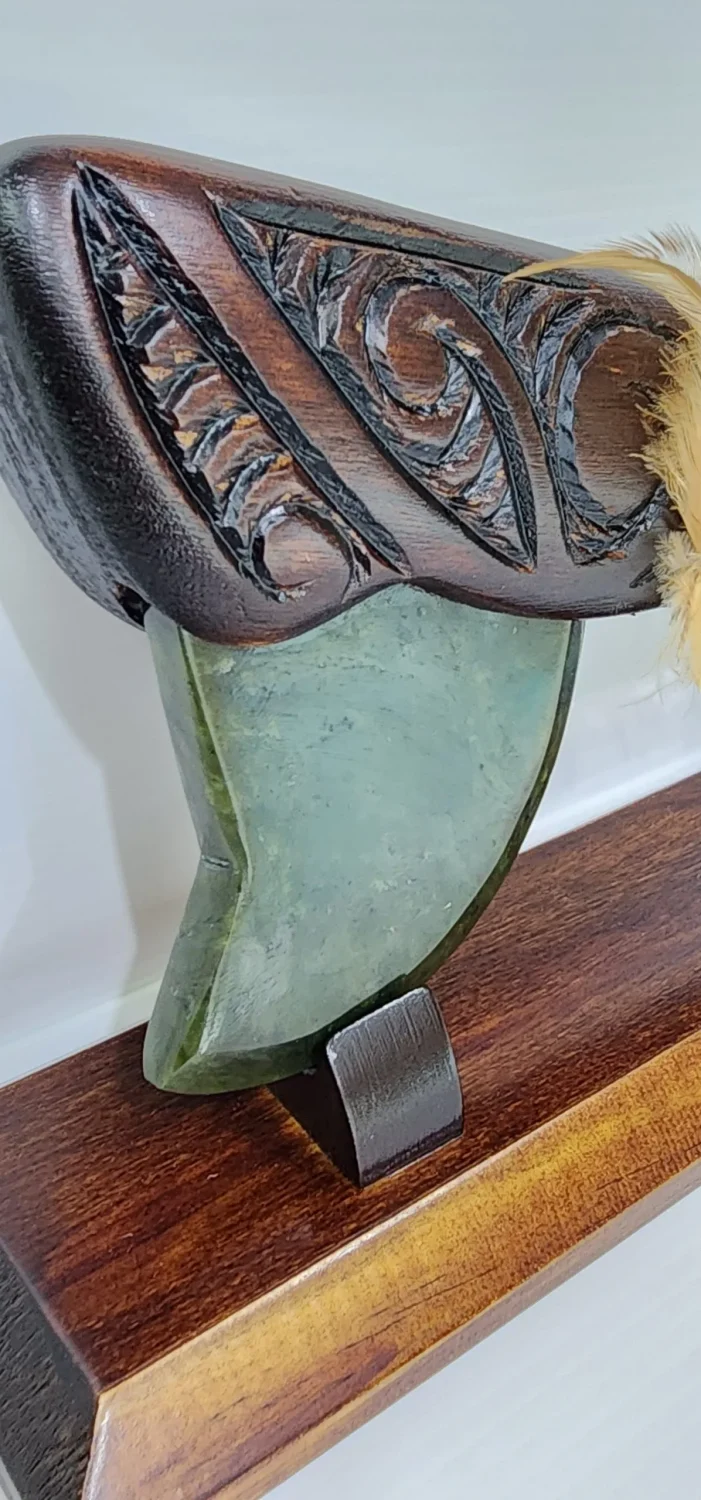 Small Wooden Carved Maori Axe - Tewha Tewha with New Zealand Greenstone Blade