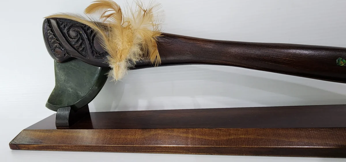 Small Wooden Carved Maori Axe - Tewha Tewha with New Zealand Greenstone Blade