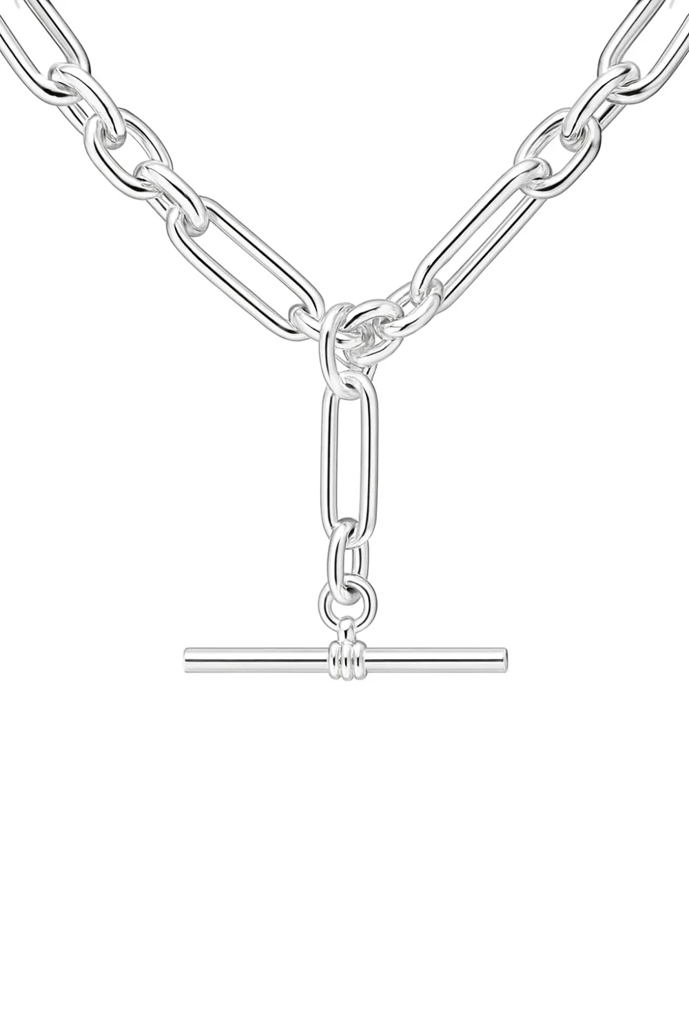 Solid Sterling Silver Paperclip Link Chain with T-Bar Pendant - V796STB35