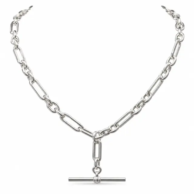 Solid Sterling Silver Paperclip Link Chain with T-Bar Pendant - V796STB35