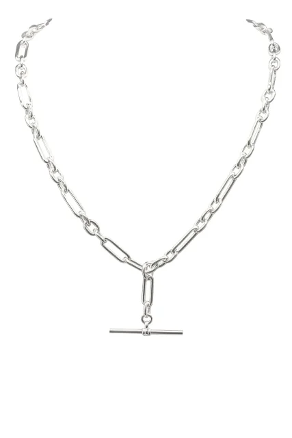 Solid Sterling Silver Paperclip Link Chain with T-Bar Pendant - V796STB35