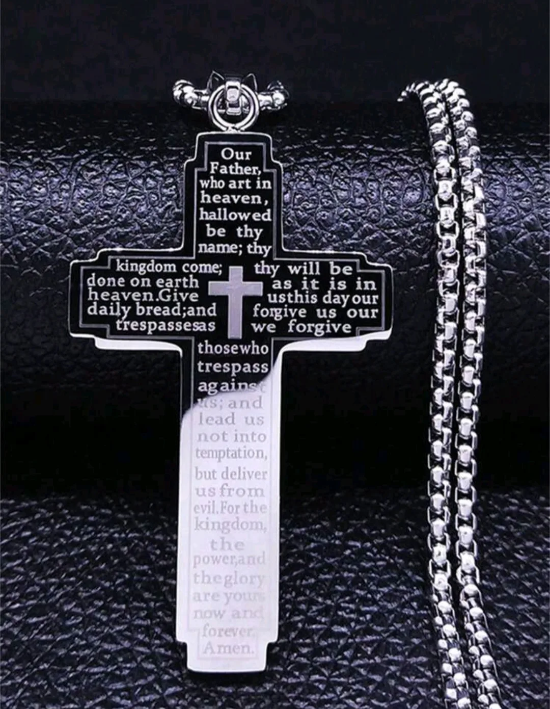 Stainless Steel Cross Pendant Laser Engraved The Lord,s Prayer Cross with 60cm Stainless Steel Necklace