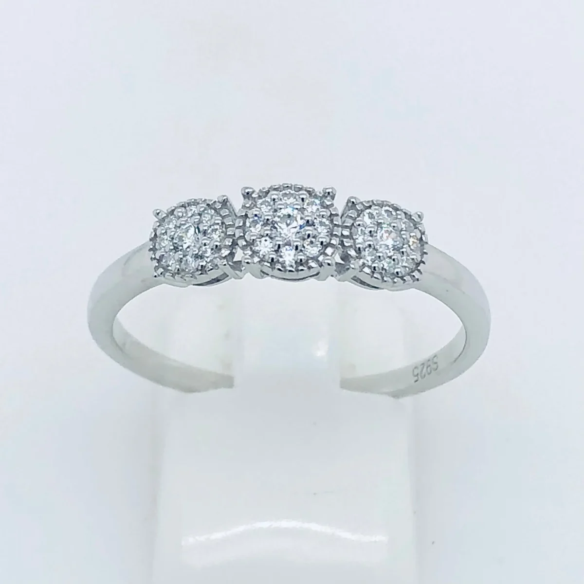Sterling Silver Cluster Ring With Cubic Zirconia Setting