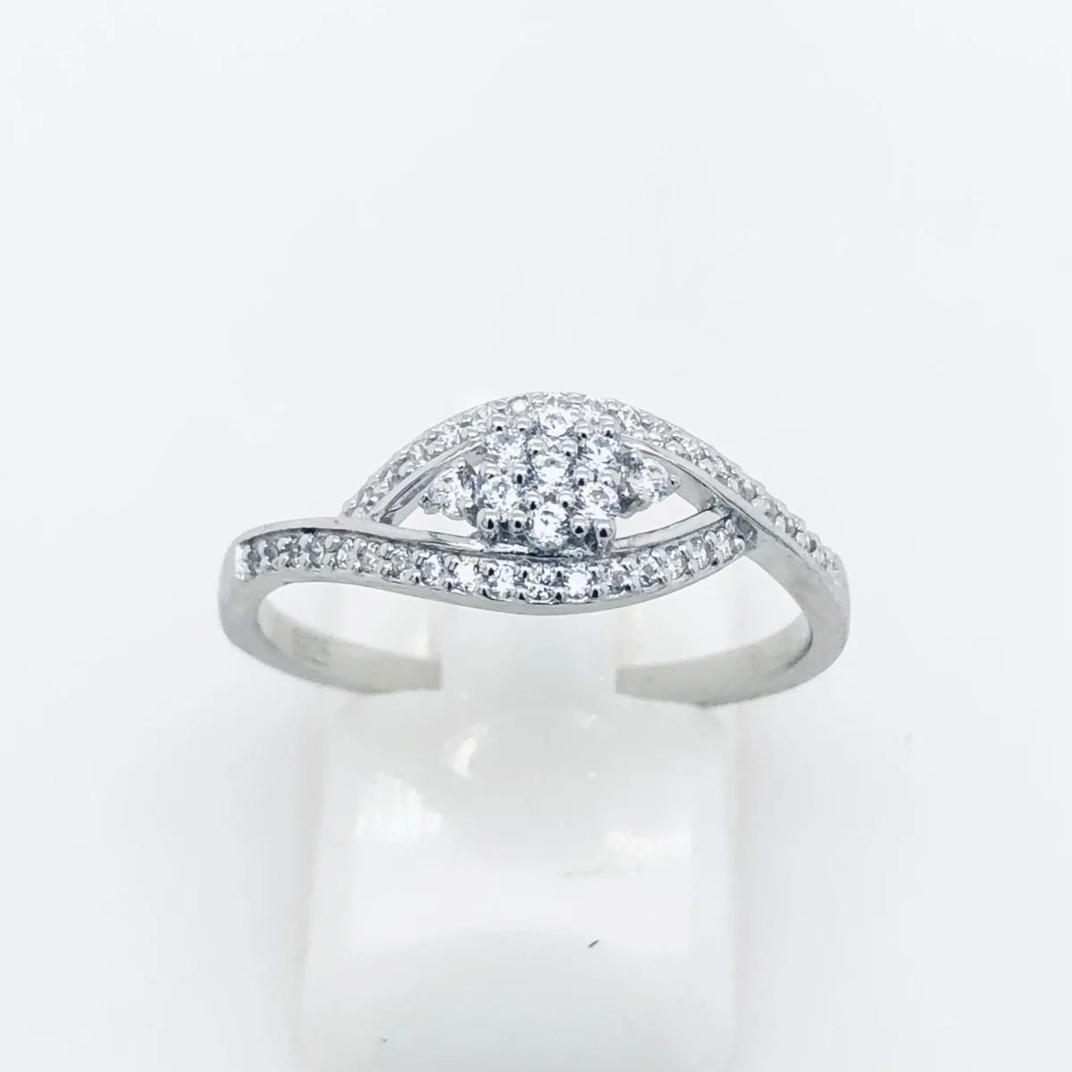 Sterling Silver Crossover Ring With Cubic Zirconia Setting