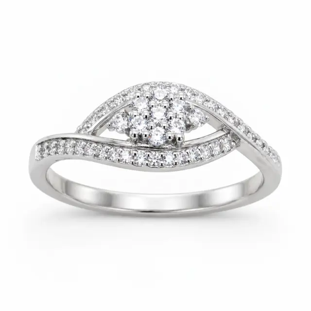 Sterling Silver Crossover Ring With Cubic Zirconia Setting