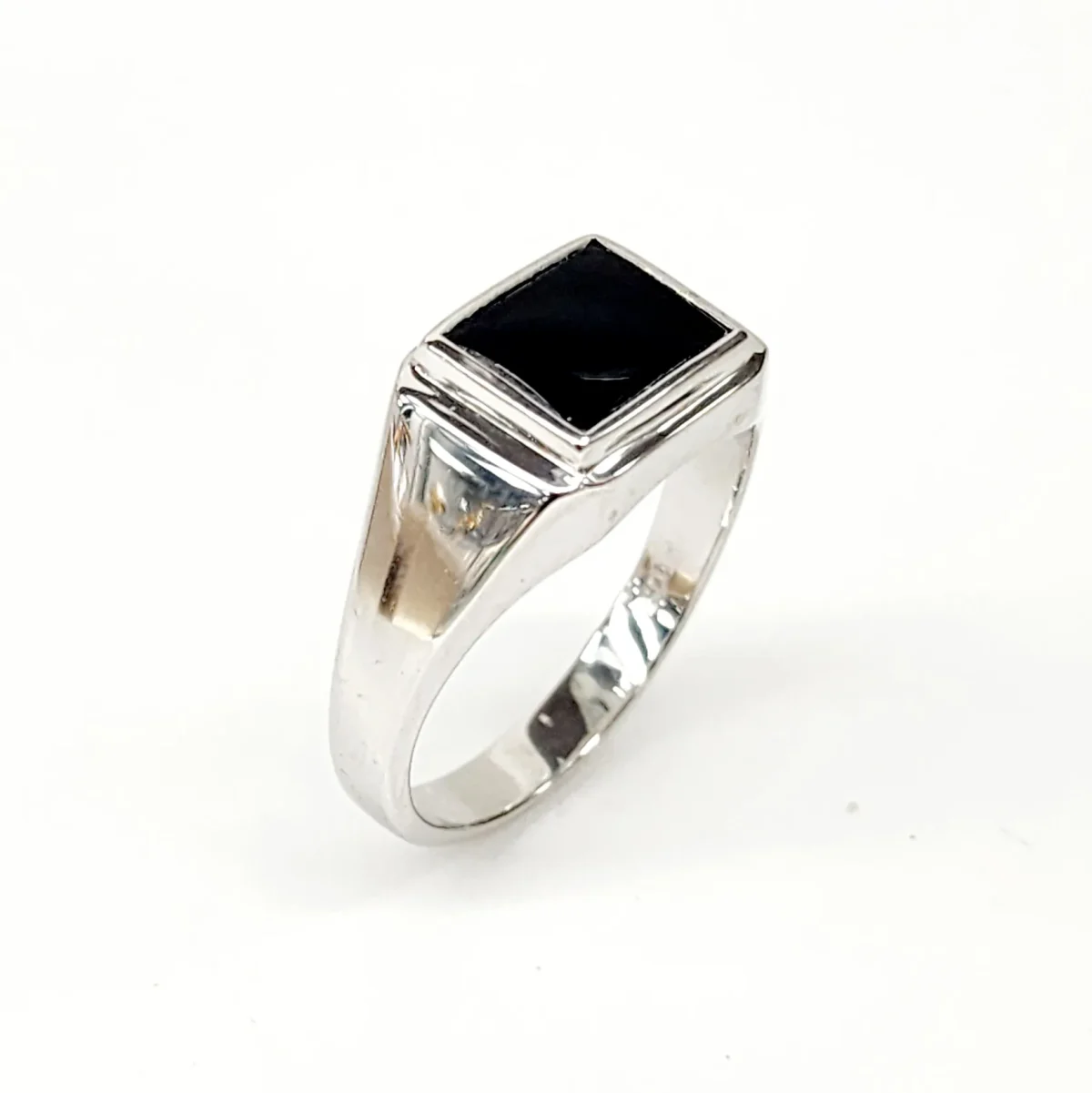 Sterling Silver 10 x 8mm Rectangle Black Onyx Gents Ring