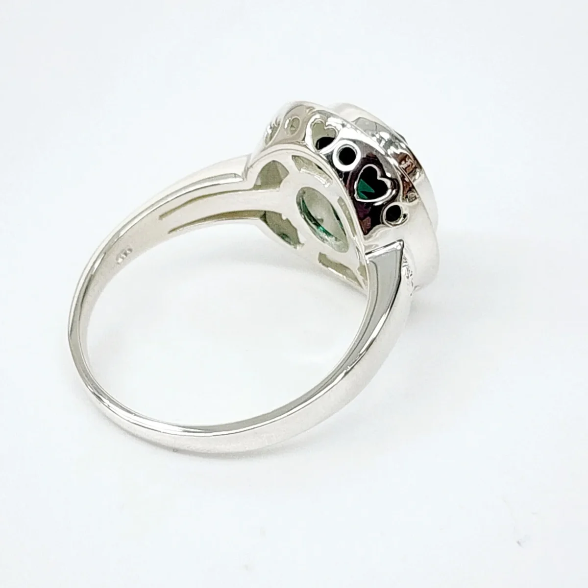 Sterling Silver 10mm x 13mm Ocal Cut Bezel Set Green CZ and Halo CZ Setting Ladies Dress Ring