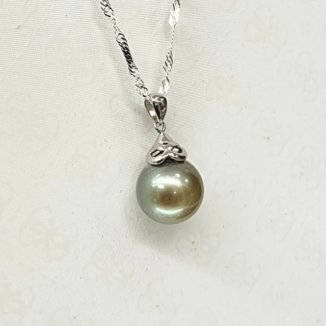 Sterling Silver 11.5-12mm Round Cook Island Pearl Pendant with Sterling Silver Cap