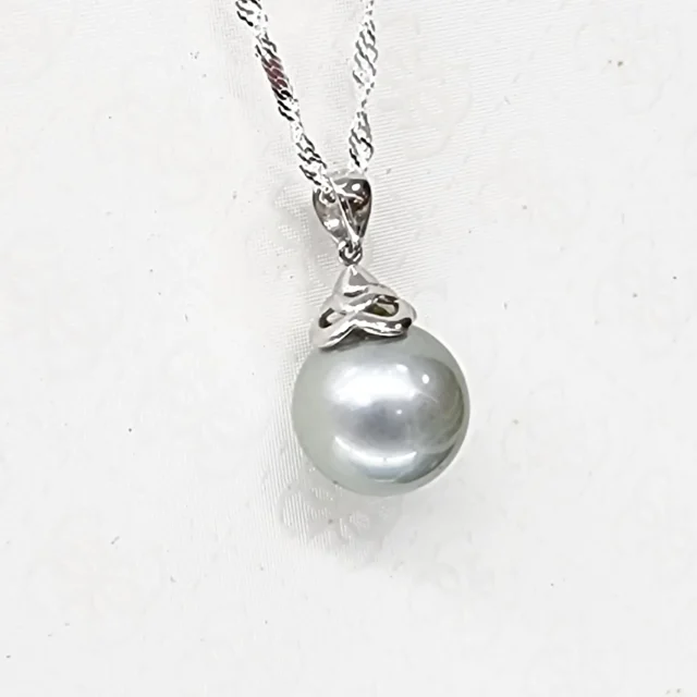 Sterling Silver 11.5-12mm Round Cook Island Pearl Pendant with Sterling Silver Cap