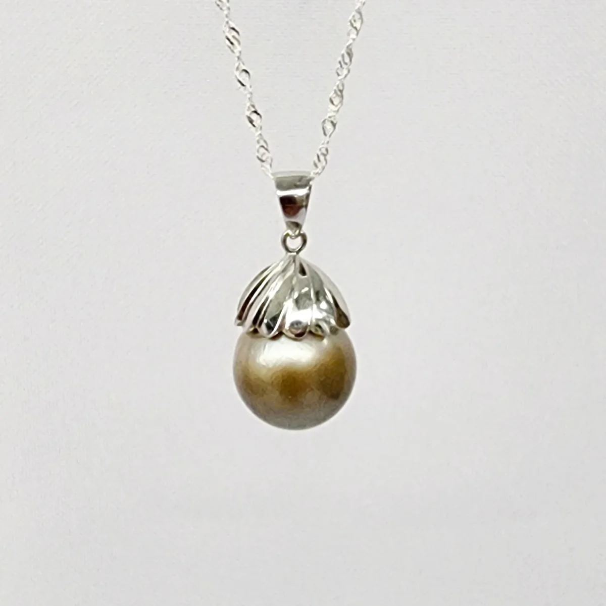 Sterling Silver 12-12.5mm Round Cook Island Pearl Pendant with Sterling Silver Cap