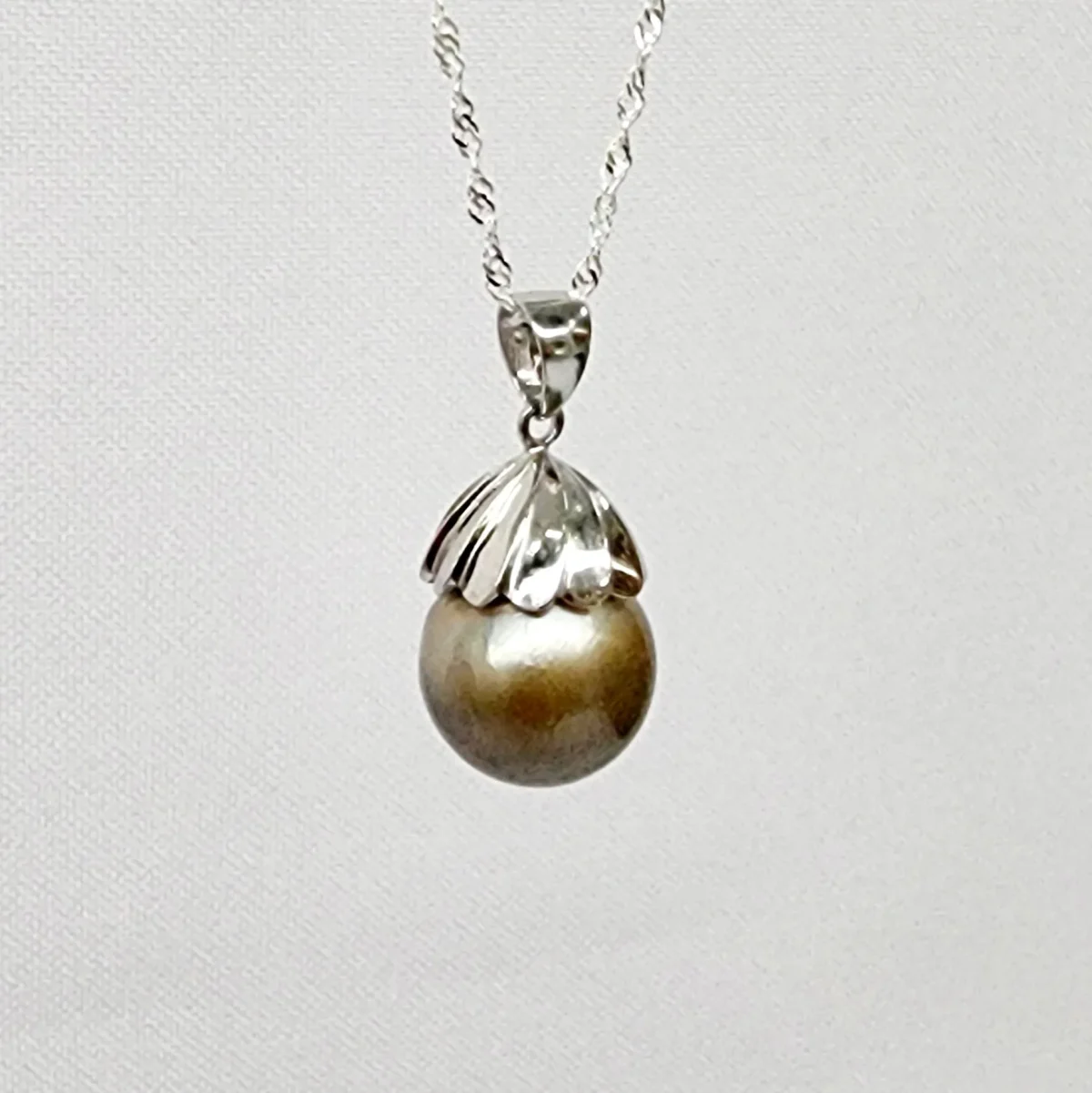 Sterling Silver 12-12.5mm Round Cook Island Pearl Pendant with Sterling Silver Cap