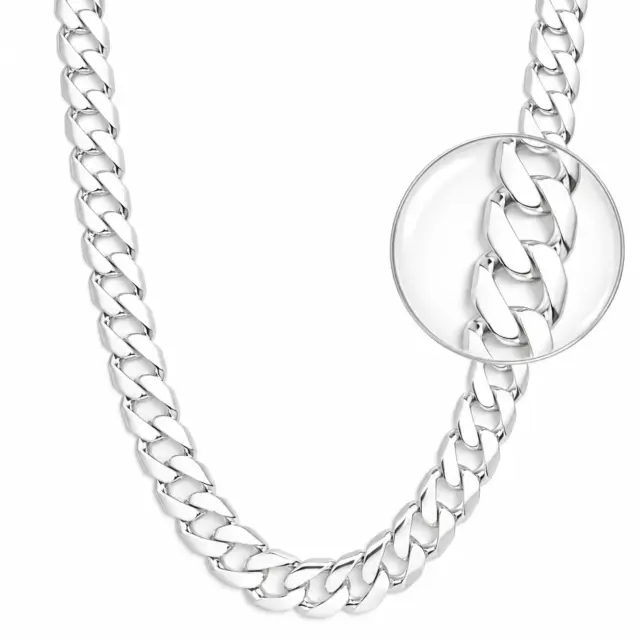 Sterling Silver 12.50mm Cuban Link Chain Necklace – High Polish – 18mm Parrot Clasp - SSCYBA87