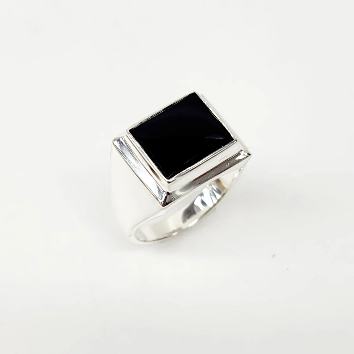 Sterling Silver 12 x 10mm Rectangle Black Onyx Gents Ring
