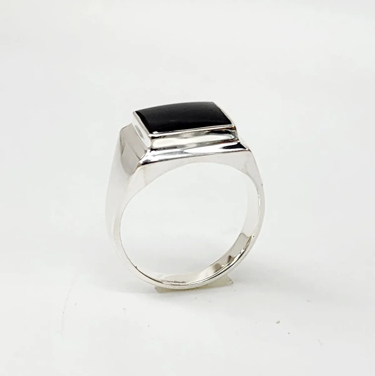 Sterling Silver 12 x 10mm Rectangle Black Onyx Gents Ring