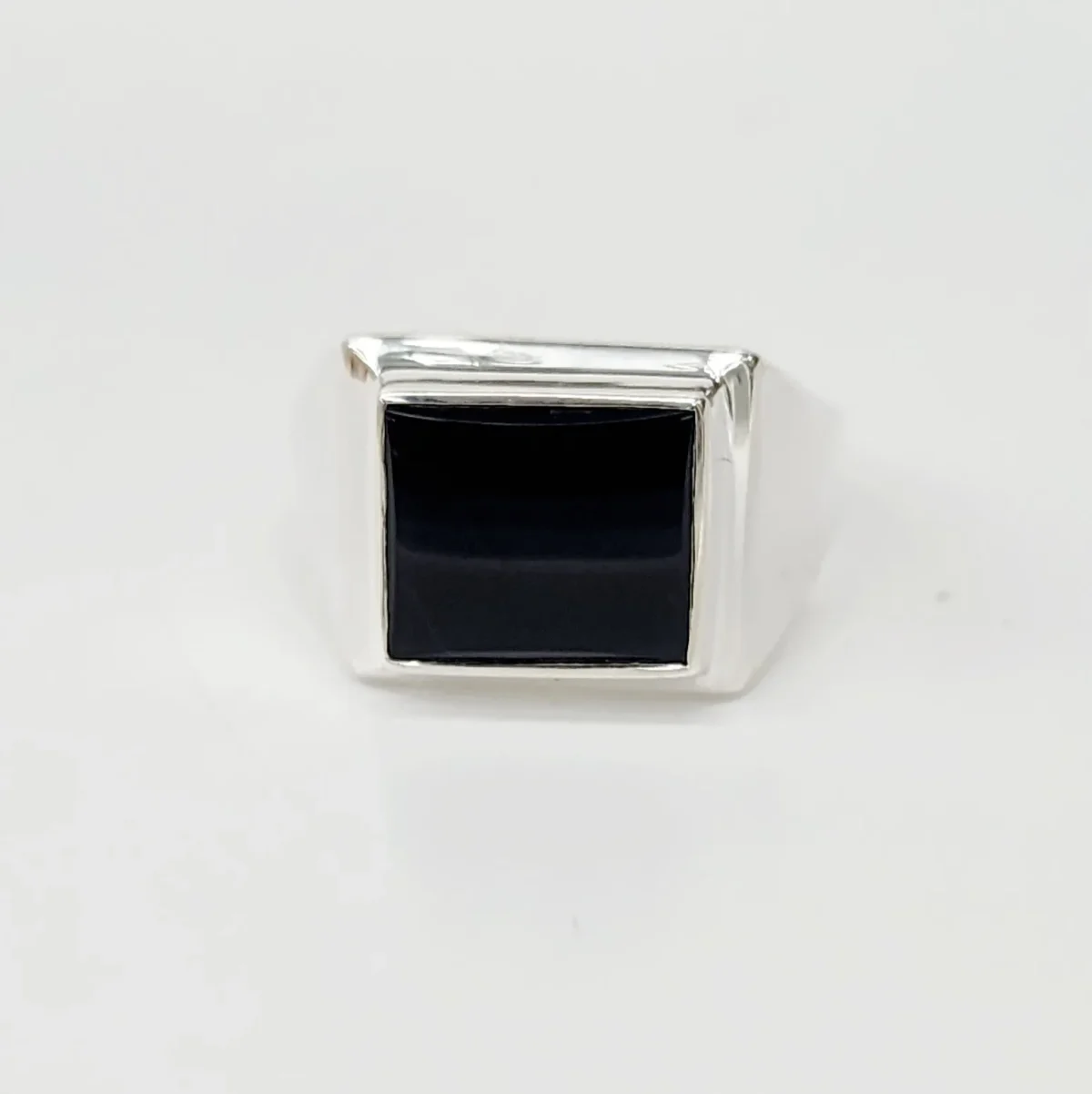 Sterling Silver 12 x 10mm Rectangle Black Onyx Gents Ring