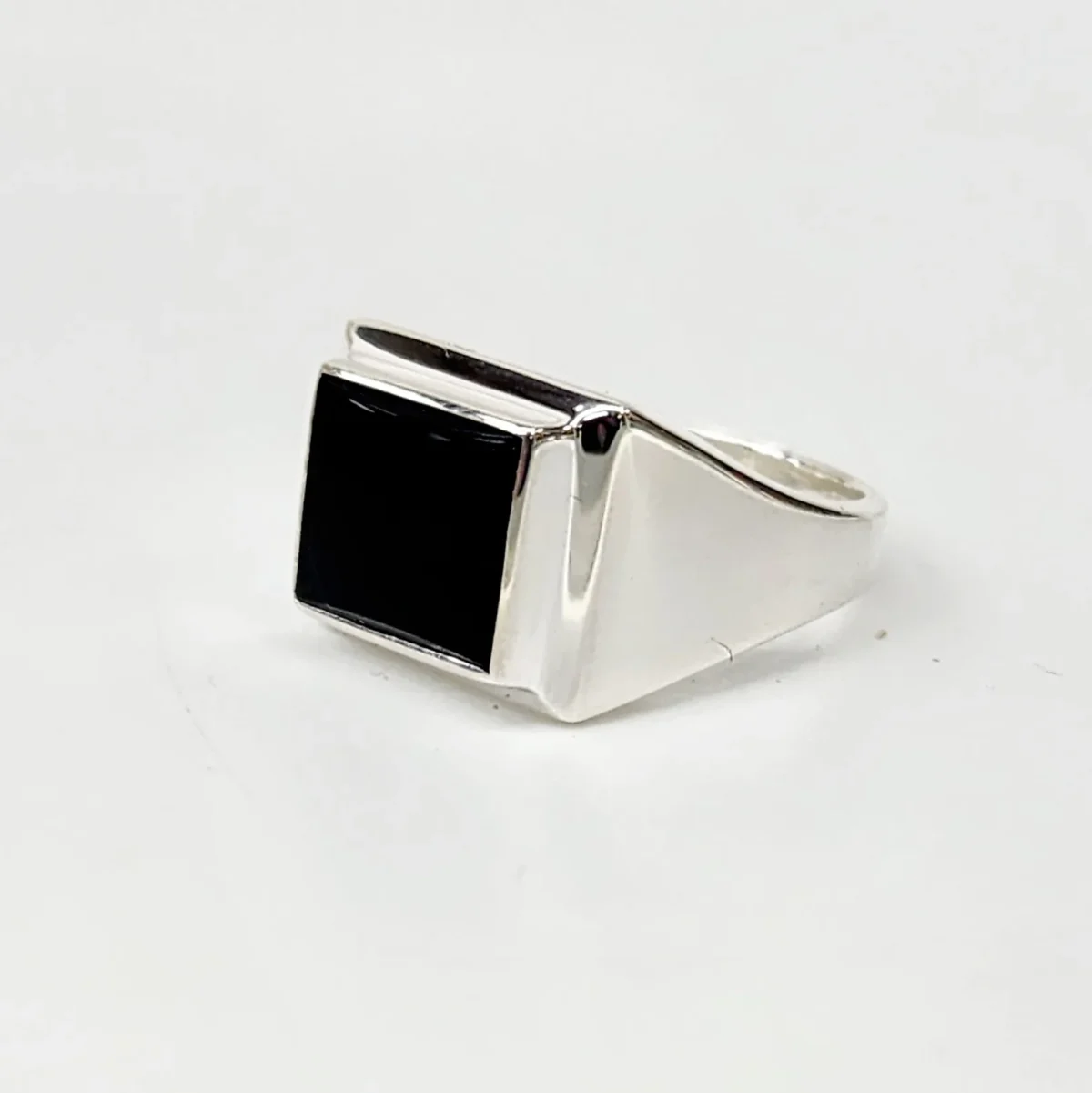 Sterling Silver 12 x 10mm Rectangle Black Onyx Gents Ring