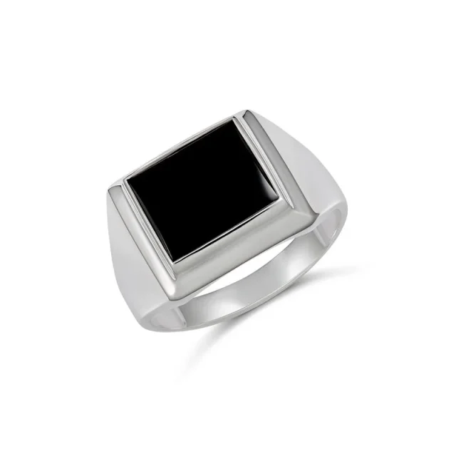 Sterling Silver 12 x 10mm Rectangle Black Onyx Gents Ring
