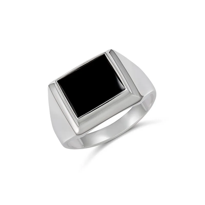 Sterling Silver 12 x 10mm Rectangle Black Onyx Gents Ring