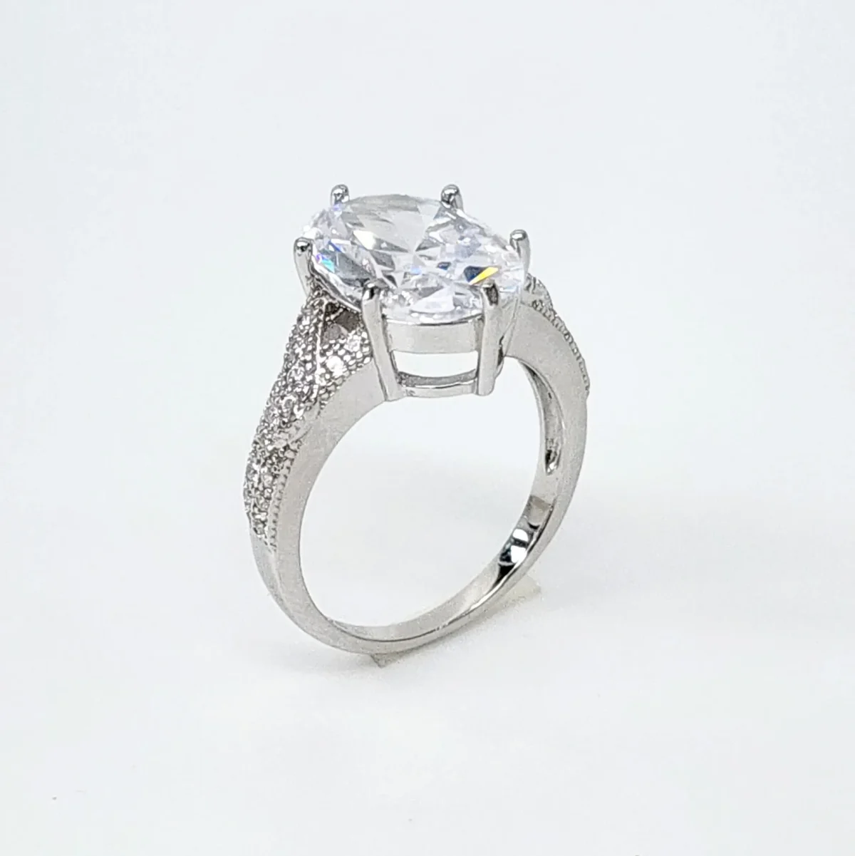 Sterling Silver 14 x 10 Oval Engagement/Dress Ring With Split Shank CZ Setting
