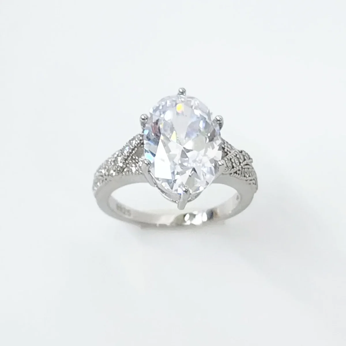 Sterling Silver 14 x 10 Oval Engagement/Dress Ring With Split Shank CZ Setting