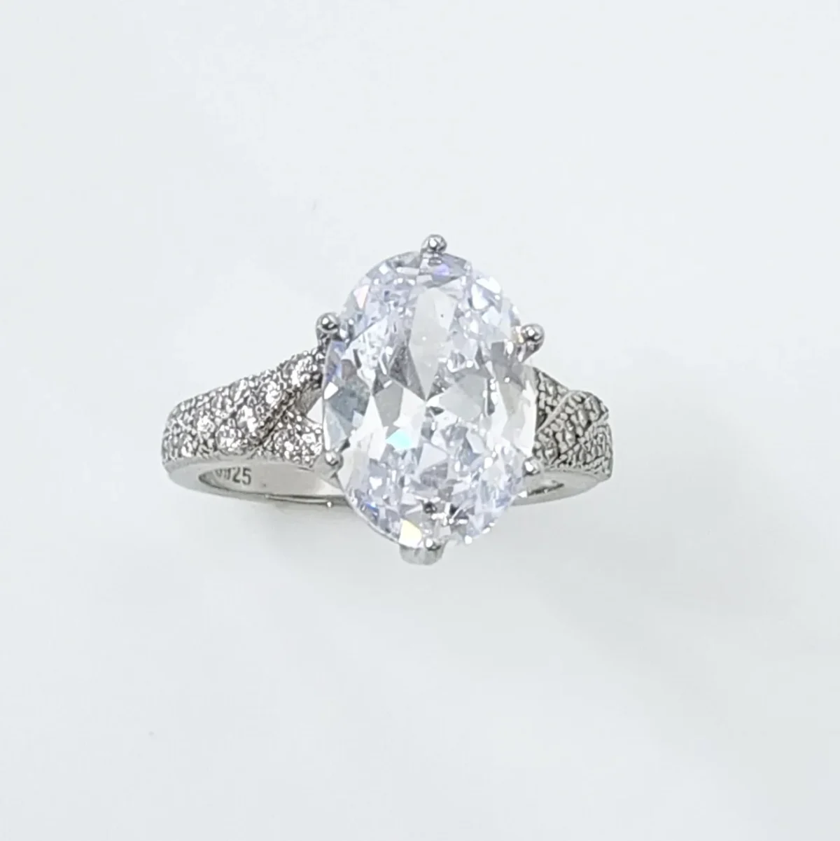 Sterling Silver 14 x 10 Oval Engagement/Dress Ring With Split Shank CZ Setting