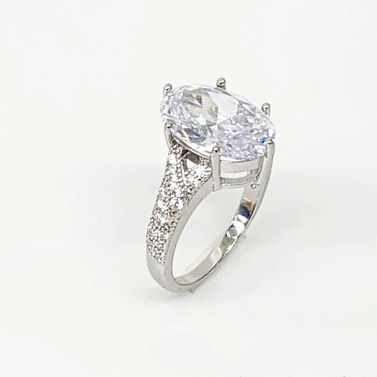 Sterling Silver 14 x 10 Oval Engagement/Dress Ring With Split Shank CZ Setting