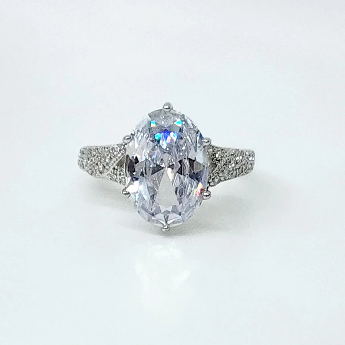 Sterling Silver 14 x 10 Oval Engagement/Dress Ring With Split Shank CZ Setting