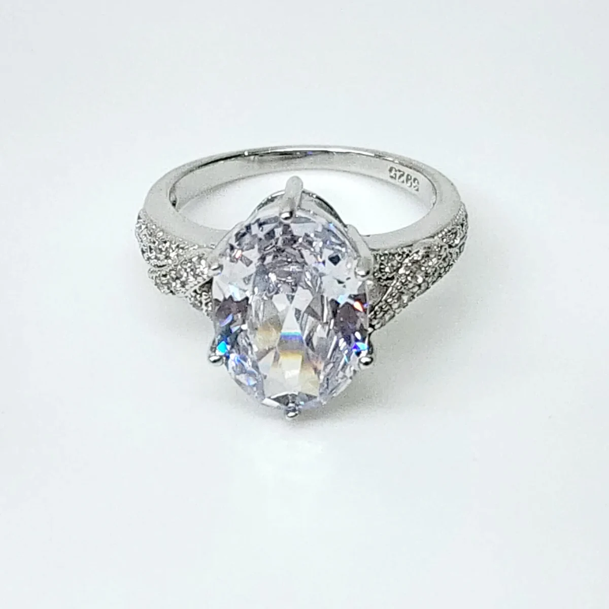 Sterling Silver 14 x 10 Oval Engagement/Dress Ring With Split Shank CZ Setting