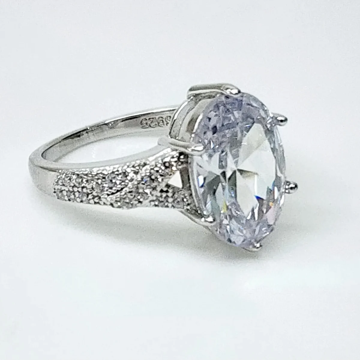 Sterling Silver 14 x 10 Oval Engagement/Dress Ring With Split Shank CZ Setting